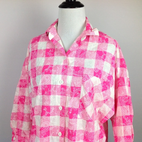 Vintage Try 1 Top Womens Large Pink Plaid Paisley - Picture 5 of 7